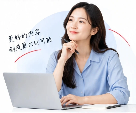 内容创作者使用笔记本电脑，更好的内容，创造更大的可能